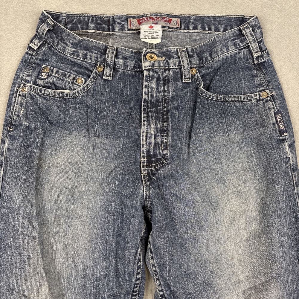 vtg Silver Jeans wide leg  womens 30/32 Stretch  Denim Y2K dark whiskering - Picture 4 of 9